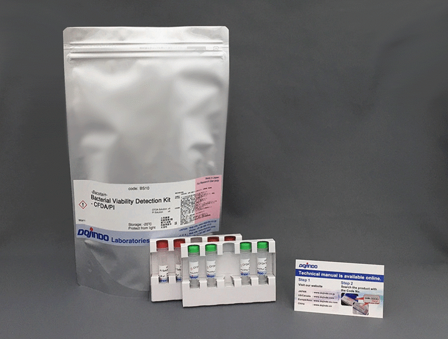CFDA/PI で菌を二重染色 -Bacstain- Bacterial Viability Detection Kit - CFDA/PI　同仁化学研究所