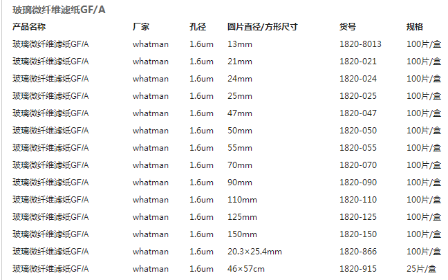 1820-150-GE沃特曼GF/A玻璃纤维滤纸直径15cm无粘合剂